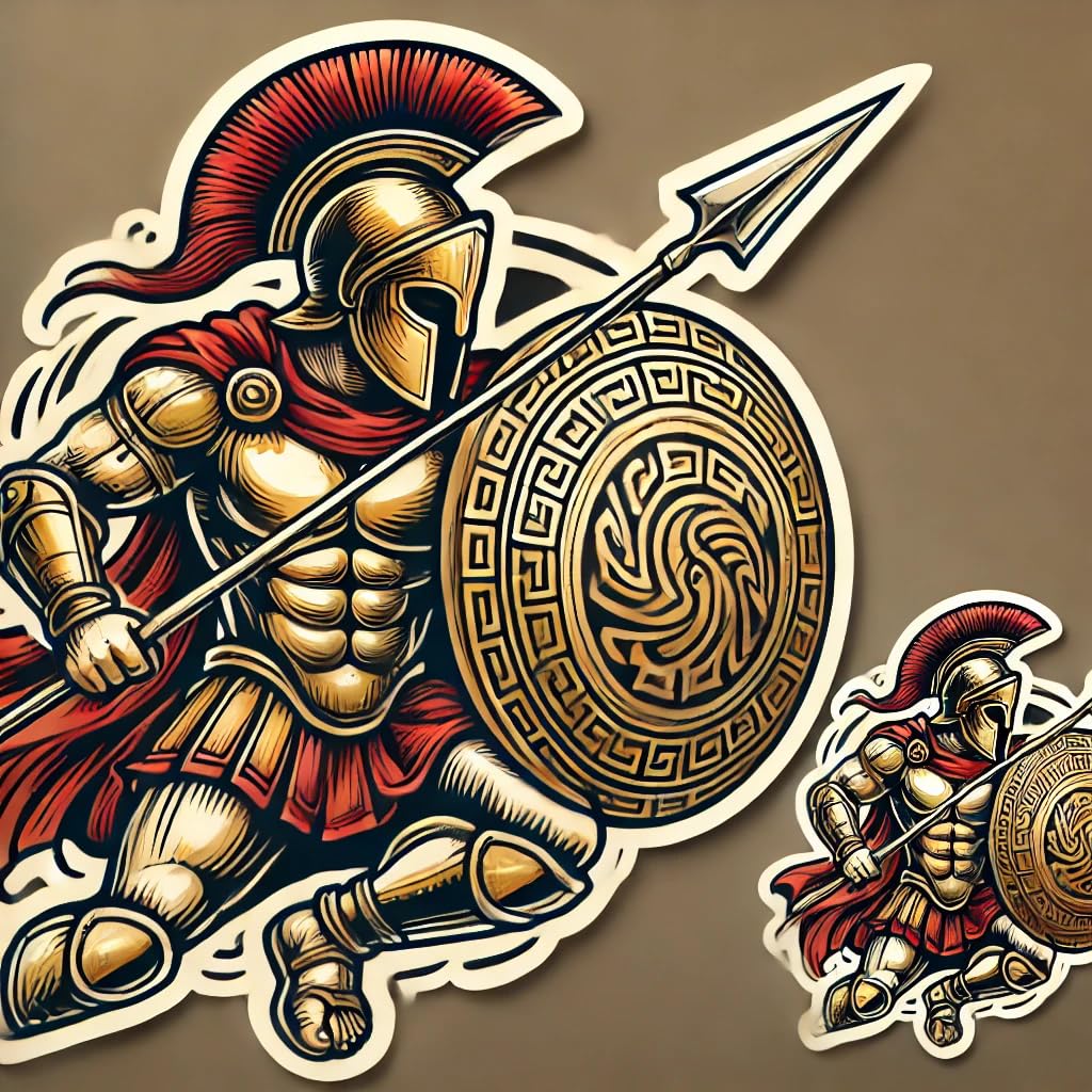 Vinyl sticker: Greek God Spartan Trojan Vinyl Sticker Decal - Defensive Shield Warrior Pose Design for Laptop, Wall, Car, Window, Bumper, Truck - Waterproof, Durable Auto, and Water Bottle Decal