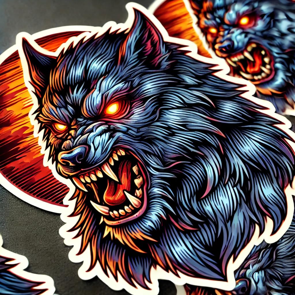 Vinyl sticker: Sinister Fierce Werewolf with Lighting Eyes Laptop Wall Car Window Bumper Sticker Decal - Detailed Cartoon Style - Waterproof and Durable for Auto, Truck, Water Bottle, More (4) (6)