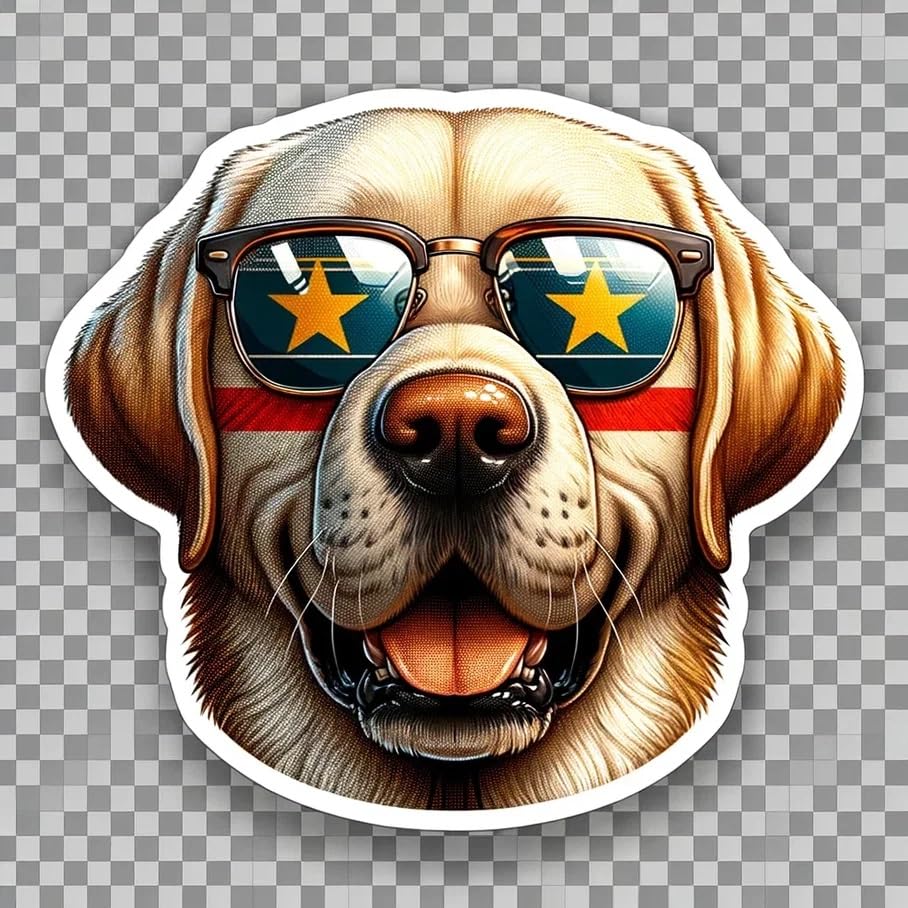 Vinyl sticker: Sticker Labrador Retriever Glasses Flag Vietnam Patriotic Dog Vinyl Decal American Flag & Cute Dogs in Glasses USA Pride Canine Waterproof Décor for Laptops Water Bottles Country Pride Sticker