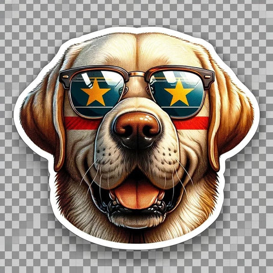 Vinyl sticker: Sticker Labrador Retriever Glasses Flag Vietnam Patriotic Dog Vinyl Decal American Flag & Cute Dogs in Glasses USA Pride Canine Waterproof Décor for Laptops Water Bottles Country Pride Sticker