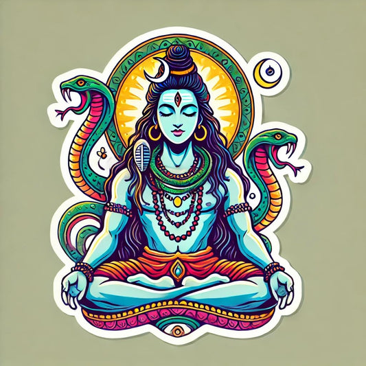 Vinyl sticker: Shiva Hindu God with two snakes Meditation Sticker with Vibrant Colors for Laptop, Wall, Car, Window, Bumper, Decal, Truck, Waterproof, Auto, Water Bottle