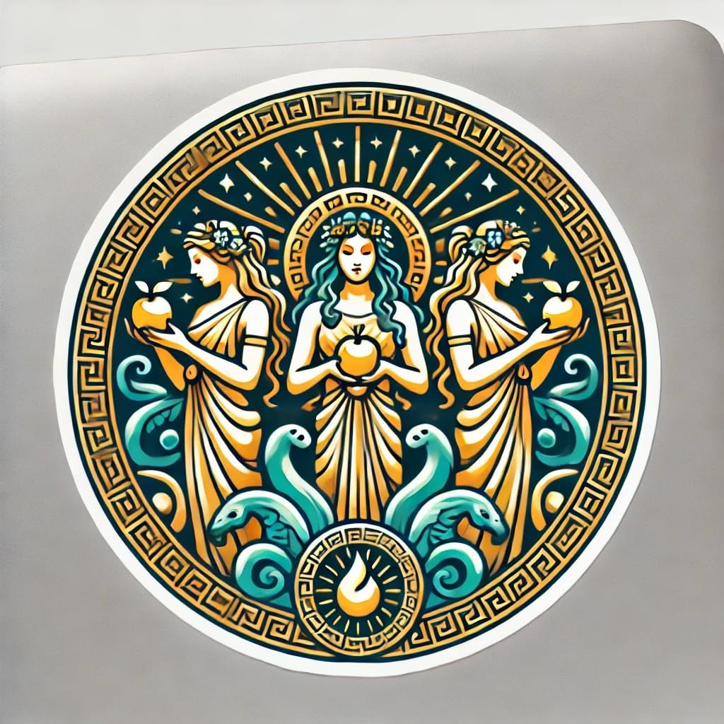 Vinyl sticker: Laptop Wall Car Window Bumper Sticker Decal - Hesperides with Radiant Motif and Golden Apples Waterproof Vinyl for Auto and Water Bottle