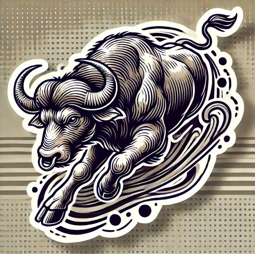 Vinyl sticker: Tattoo-Style Fierce Charging Buffalo Sticker Decal for Laptop, Wall, Car, Window, Bumper, Truck, Water Bottle - Bold Tattoo-Inspired Buffalo Design - Durable Vinyl Sticker for Auto and Home Decor (6)
