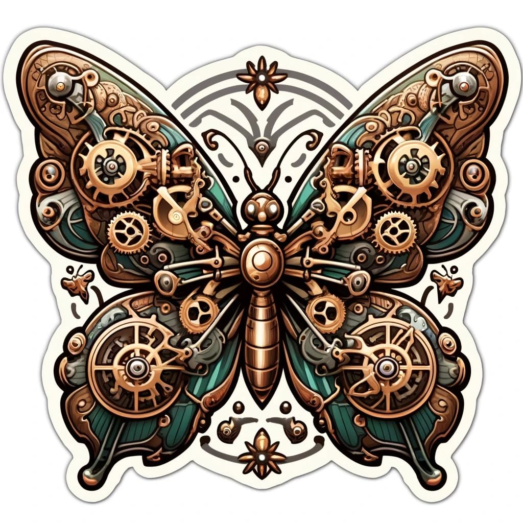 Vinyl sticker: Steampunk Butterfly Sticker Decal - Magical Design for Laptop, Wall, Car, Window, Bumper, Truck, Waterproof, Auto, Water Bottle