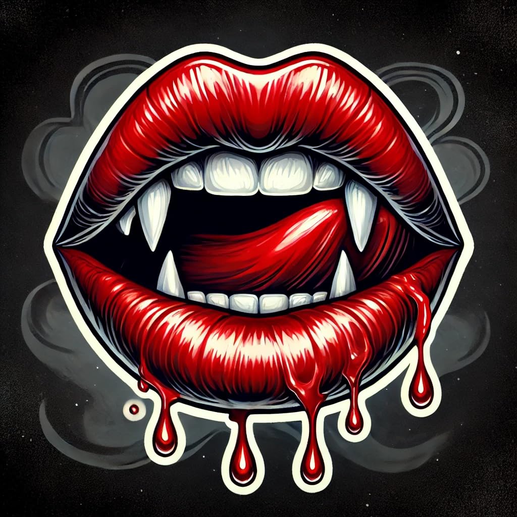 Vinyl sticker: Vampire Fangs Lips Sticker Decal for Car, Laptop, Wall, Window, Bumper, Waterproof Vinyl Truck Decoration with Blood Drip Gothic Design for Horror and Halloween Fans (4)