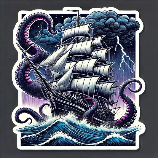 Vinyl sticker: Stormy Kraken and Sailing Ship Battle Sticker - Waterproof Vinyl Decal for Laptop, Car, Wall, Window, Bumper, Truck, and Water Bottle (6)