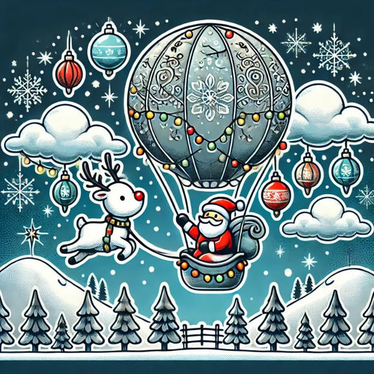 Vinyl sticker: Santa Claus and Reindeer in Hot Air Balloon Festive Design