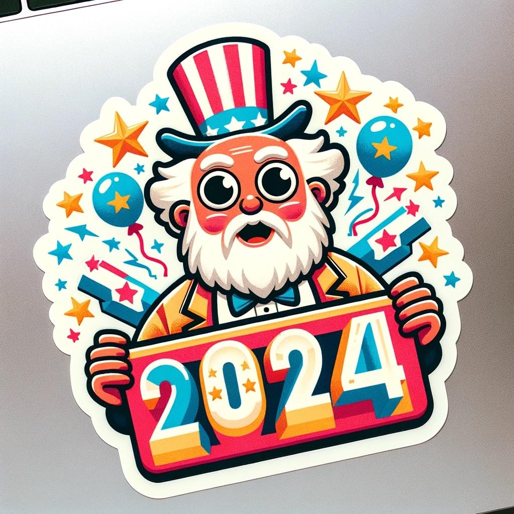 Vinyl sticker: 2024 USA Elections Funny Cartoon John Adams Vote Sticker Decal for Laptop, Wall, Car, Window, Bumper, Truck, Waterproof, Auto, Water Bottle (4)