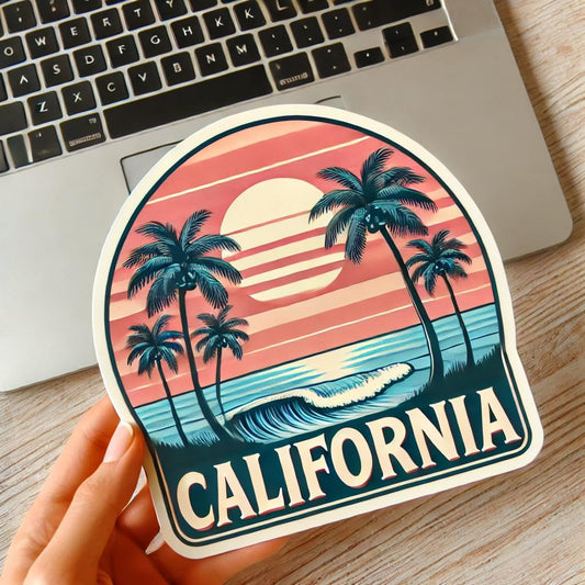 Vinyl sticker: Retro California Palm Tree Sticker for Laptop, Wall, Car, Window, Bumper, Waterproof Auto, Truck, Water Bottle