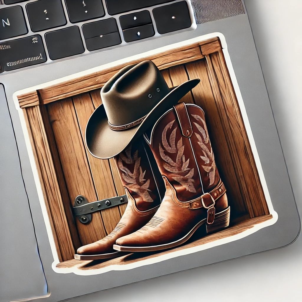 Vinyl sticker: Cowboy Hat Boots and Saloon Door Laptop Wall Car Window Bumper Sticker Decal Truck Waterproof Auto Water Bottle