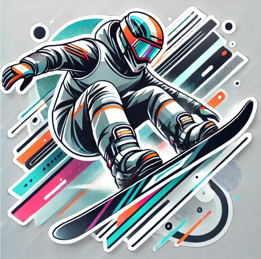 Vinyl sticker: Futuristic Snowboarder Abstract Sticker for Laptop, Wall, Car, Window, Bumper, Decal, Truck, Auto, Water Bottle – Sharp Turn Snowboarding Design (6)