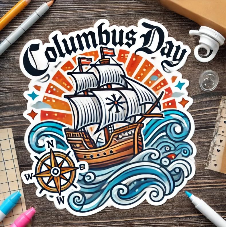 Vinyl sticker: Columbus Day Waterproof Sticker for Laptop, Wall, Car, Window, and Bumper – Historical Sailing Ship Decal for Auto and Water Bottles, (6)