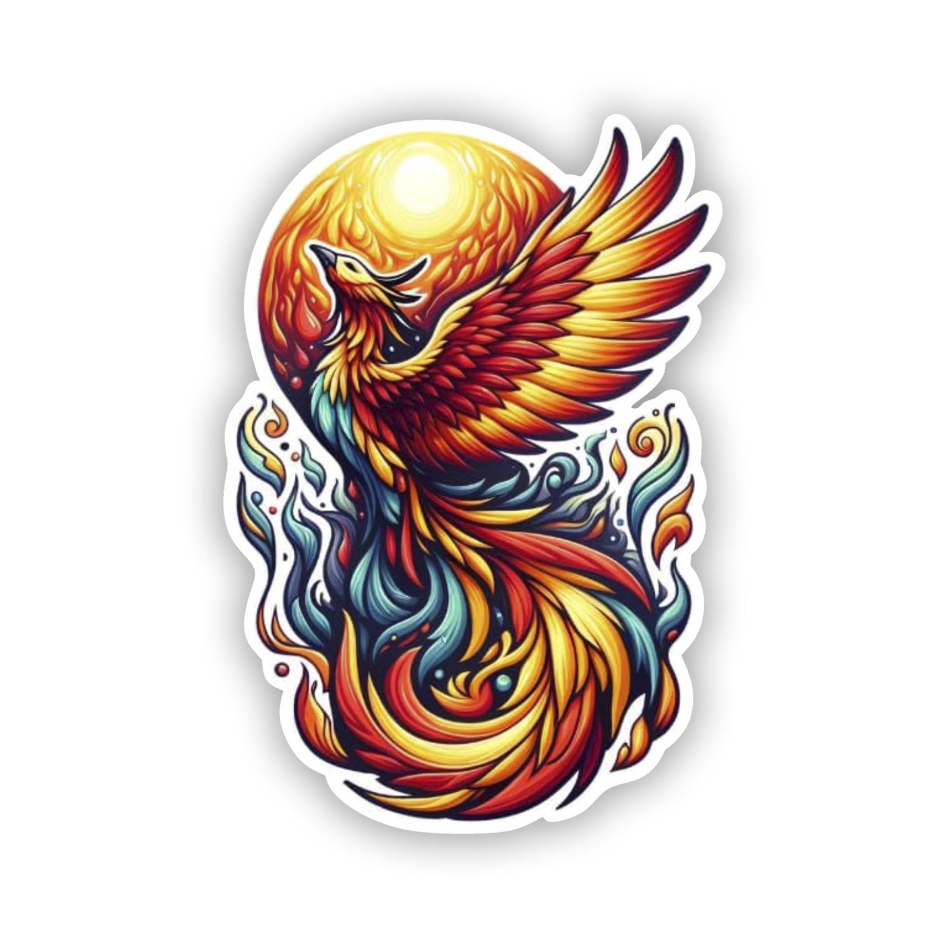 Vinyl sticker: Vibrant Phoenix Rising Sticker - Colorful Mythical Bird Decal for Laptops, Cars, Journals