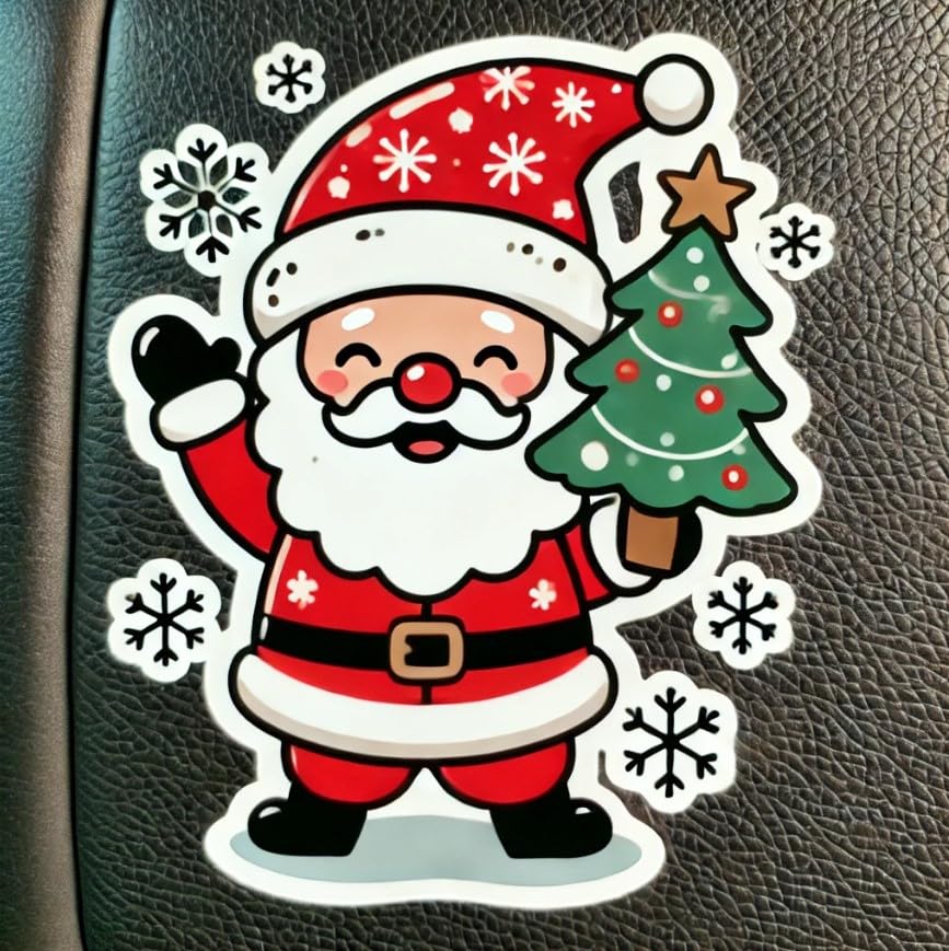 Vinyl sticker: Santa Claus Carrying Christmas Tree with Snow Design