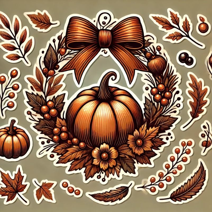 Vinyl sticker: Thanksgiving Day Autumn Wreath Sticker for Laptop, Wall, Car, Window, Bumper Decal – Cozy Harvest Design for Truck, Waterproof and Auto Use, Ideal for Water Bottles and Mor