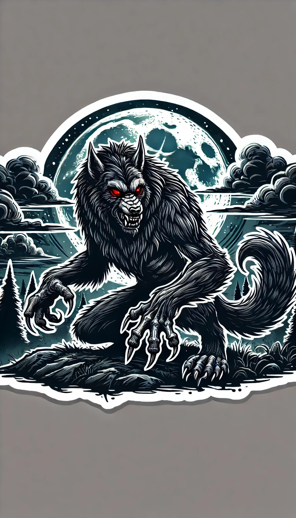 Vinyl sticker: Gothic Werewolf Sticker for Laptop, Wall, Car, Window, Bumper, Truck - Eerie Design with Dark and Spooky Background