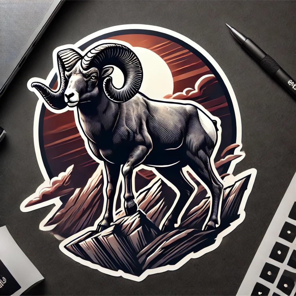 Vinyl sticker: Fierce Bighorn Sheep Sticker for Laptop, Car, Window, Bumper, Waterproof Decal, Auto, Truck, Water Bottle