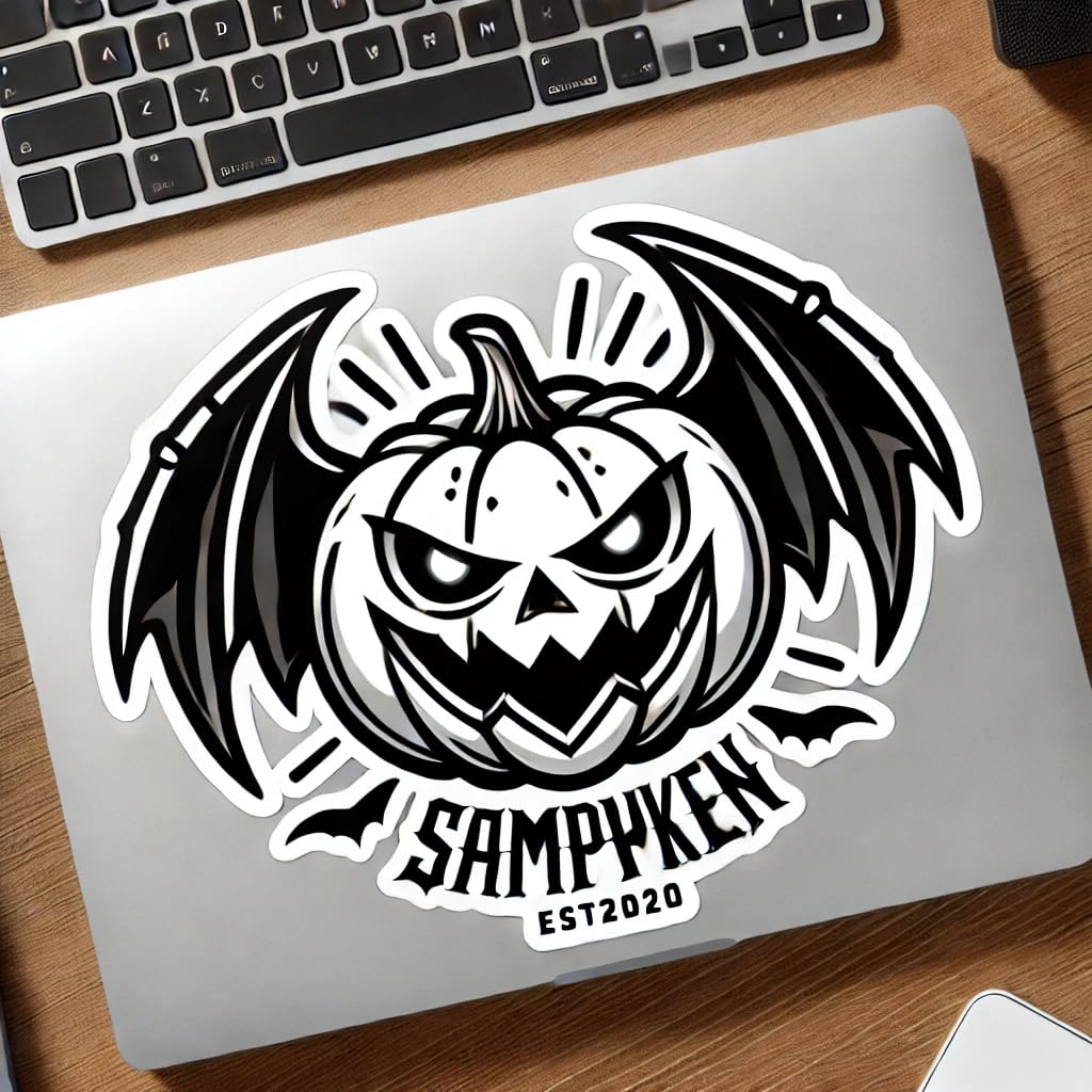Vinyl sticker: Spooky Pumpkin with Bat Wings and Glowing Eyes Sticker for Laptop, Wall, Car, Window, Bumper, and Water Bottle - Waterproof Vinyl Decal for Truck and Auto