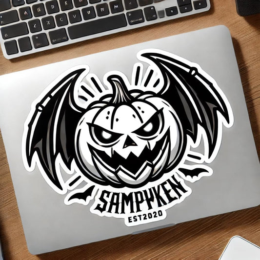 Vinyl sticker: Spooky Pumpkin with Bat Wings and Glowing Eyes Sticker for Laptop, Wall, Car, Window, Bumper, and Water Bottle - Waterproof Vinyl Decal for Truck and Auto