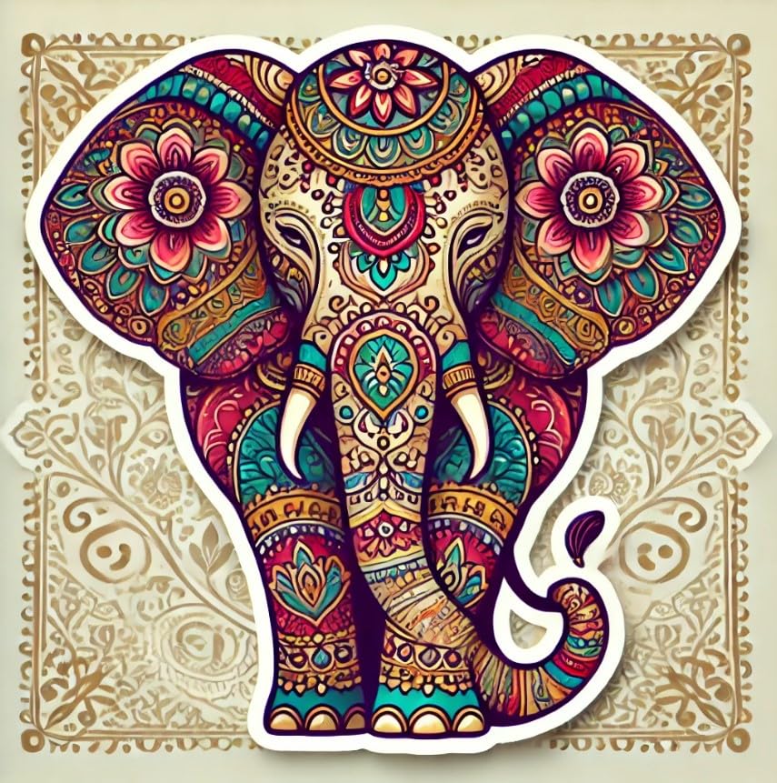 Vinyl sticker: Floral Mandala Indian Elephant Sticker for Laptop, Wall, Car Window, Bumper, Waterproof Truck Decal, Auto Water Bottle Decor