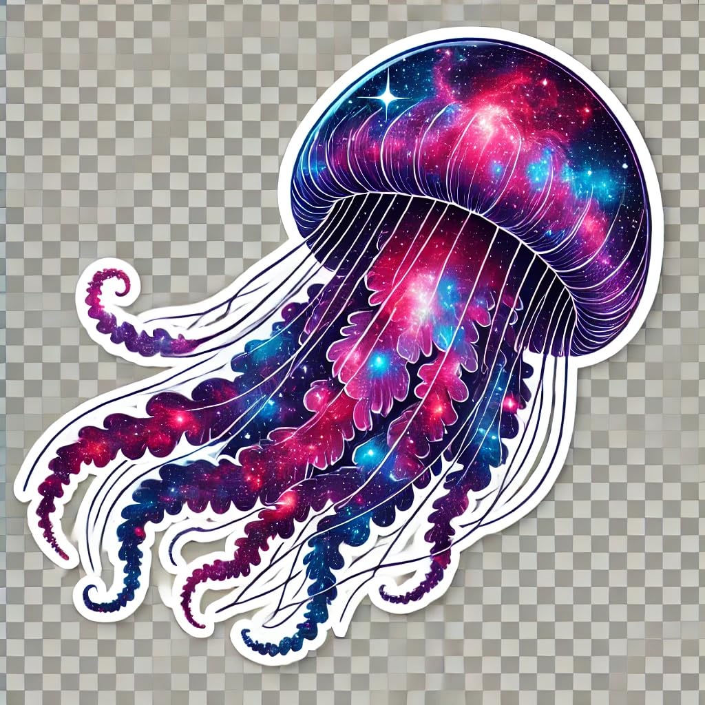 Vinyl sticker: Laptop Wall Car Window Bumper Sticker - Nebula Jellyfish Decal with Swirling Galaxies, Vibrant Cosmic Colors, Waterproof & UV Resistant, Perfect for Laptops, Cars, Water Bottles & More