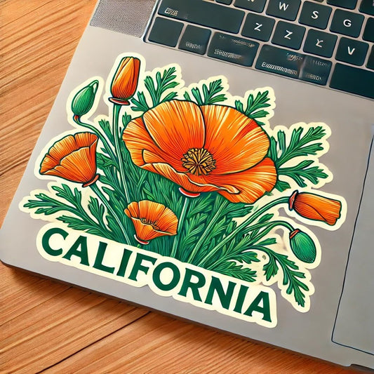 Vinyl sticker: California Poppy Decal - Waterproof Sticker for Laptop, Wall, Car, Window, Bumper, Truck, and Water Bottle