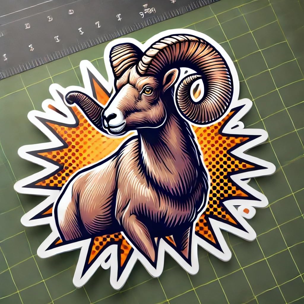 Vinyl sticker: Comic Book Bighorn Sheep Sticker for Laptop, Car, Window, Bumper, Waterproof Decal, Auto, Truck, Water Bottle