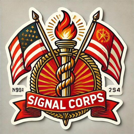 Vinyl sticker: Classic Signal Corps Emblem Sticker - Vibrant Vinyl Decal for Laptop, Wall, Car, Window, Bumper, Truck, Water Bottle - Crossed Flags and Torch Design (8)