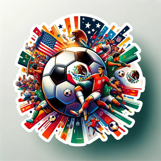 Vinyl sticker: USA-Mexico Soccer Unity Sticker: Dynamic Decal for Fans of International Soccer