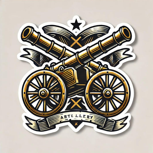 Vinyl sticker: Classic Artillery Emblem Sticker - Vibrant Vinyl Decal for Laptop, Wall, Car, Window, Bumper, Truck, Water Bottle - Crossed Cannons Design
