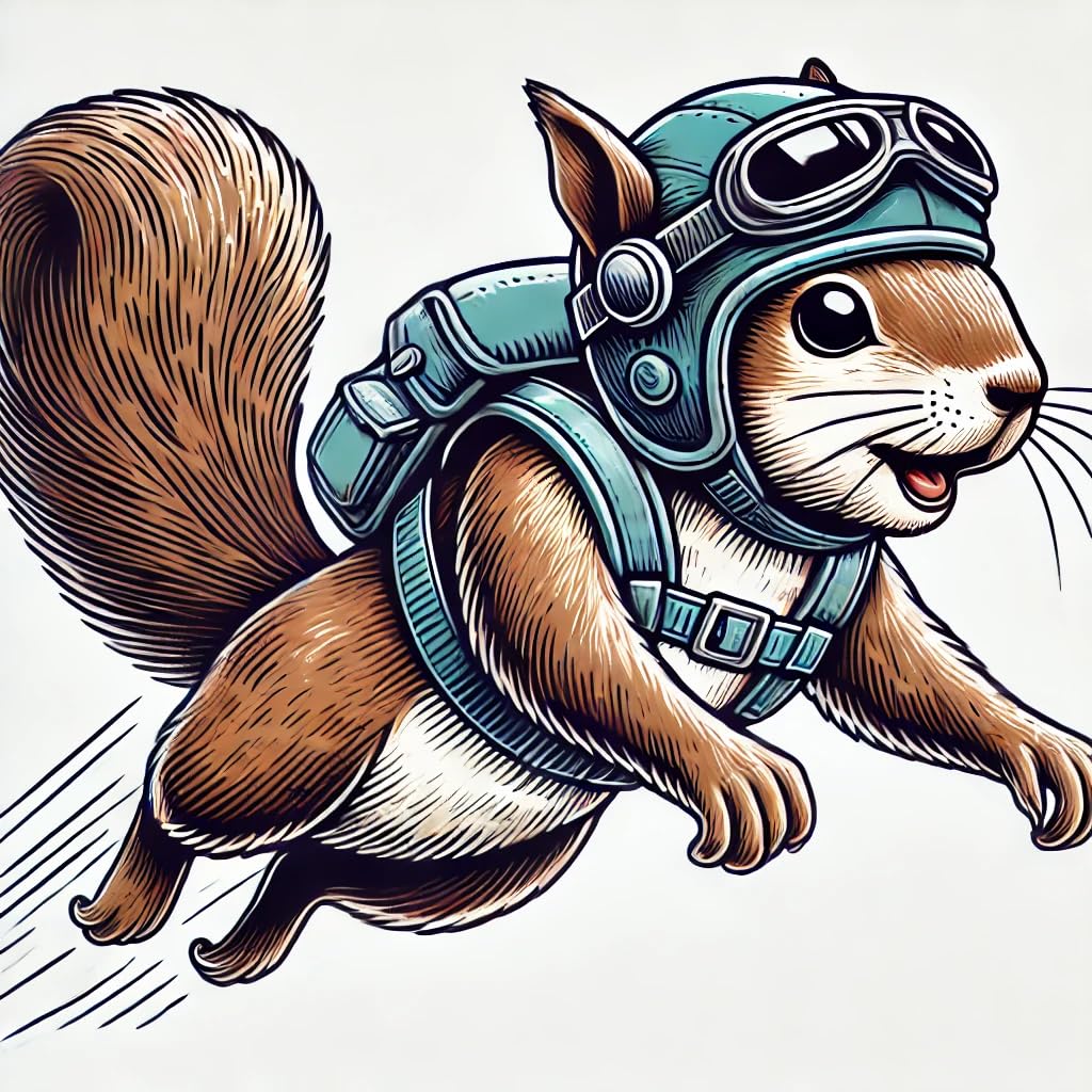 Vinyl sticker: Funny Adventurous Flying Squirrel Laptop Wall Car Window Bumper Sticker Decal - Detailed Cartoon Style - Waterproof and Durable for Auto, Truck, Water Bottle, More