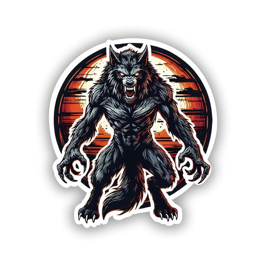 Vinyl sticker: Silhouette Dire Werewolf Sticker for Laptop, Wall, Car, Window, Bumper, Truck - Waterproof Vinyl Decal with Fierce Design and Glowing Eyes