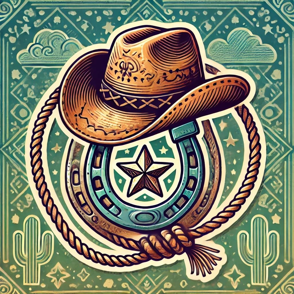 Vinyl sticker: Rustic Cowboy Hat and Horseshoe Sticker for Laptop, Wall, Car, Window, Bumper, Truck, Waterproof Vinyl Decal for Water Bottle (4)