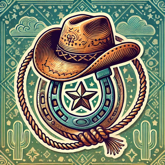 Vinyl sticker: Rustic Cowboy Hat and Horseshoe Sticker for Laptop, Wall, Car, Window, Bumper, Truck, Waterproof Vinyl Decal for Water Bottle (4)