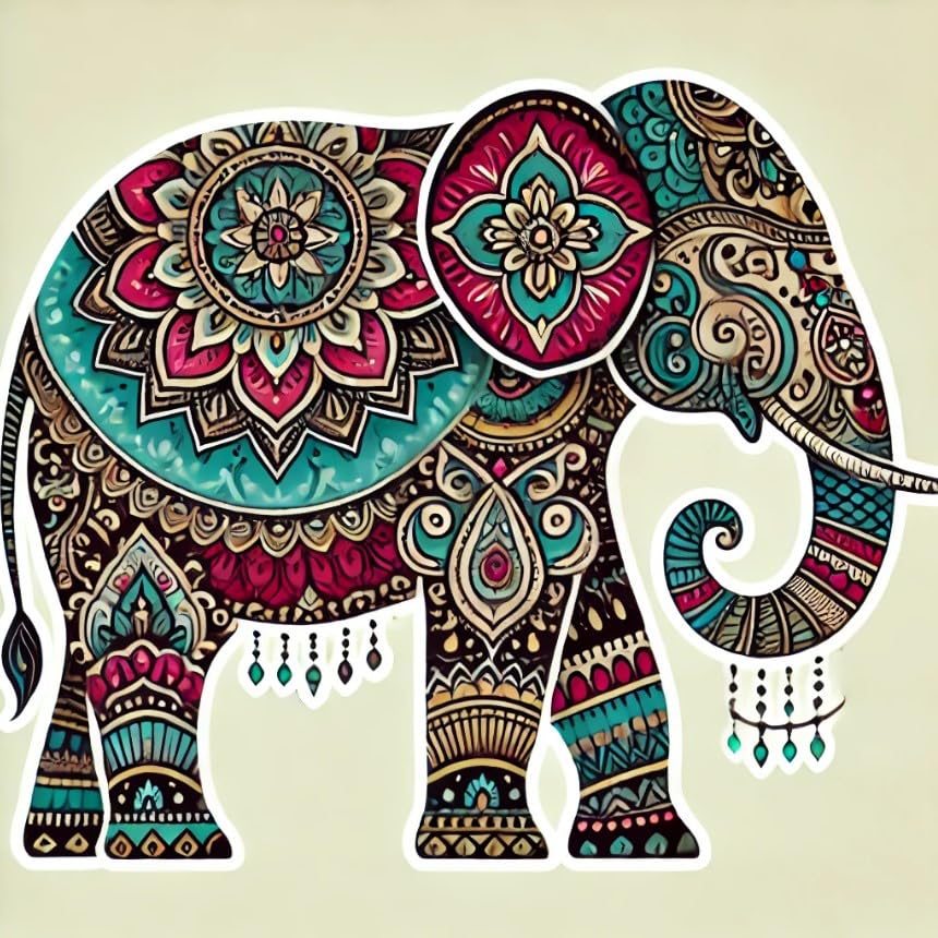 Vinyl sticker: Paisley Pattern Elephant Sticker for Laptop, Wall, Car Window, Bumper, Waterproof Truck Decal, Auto Water Bottle Decor