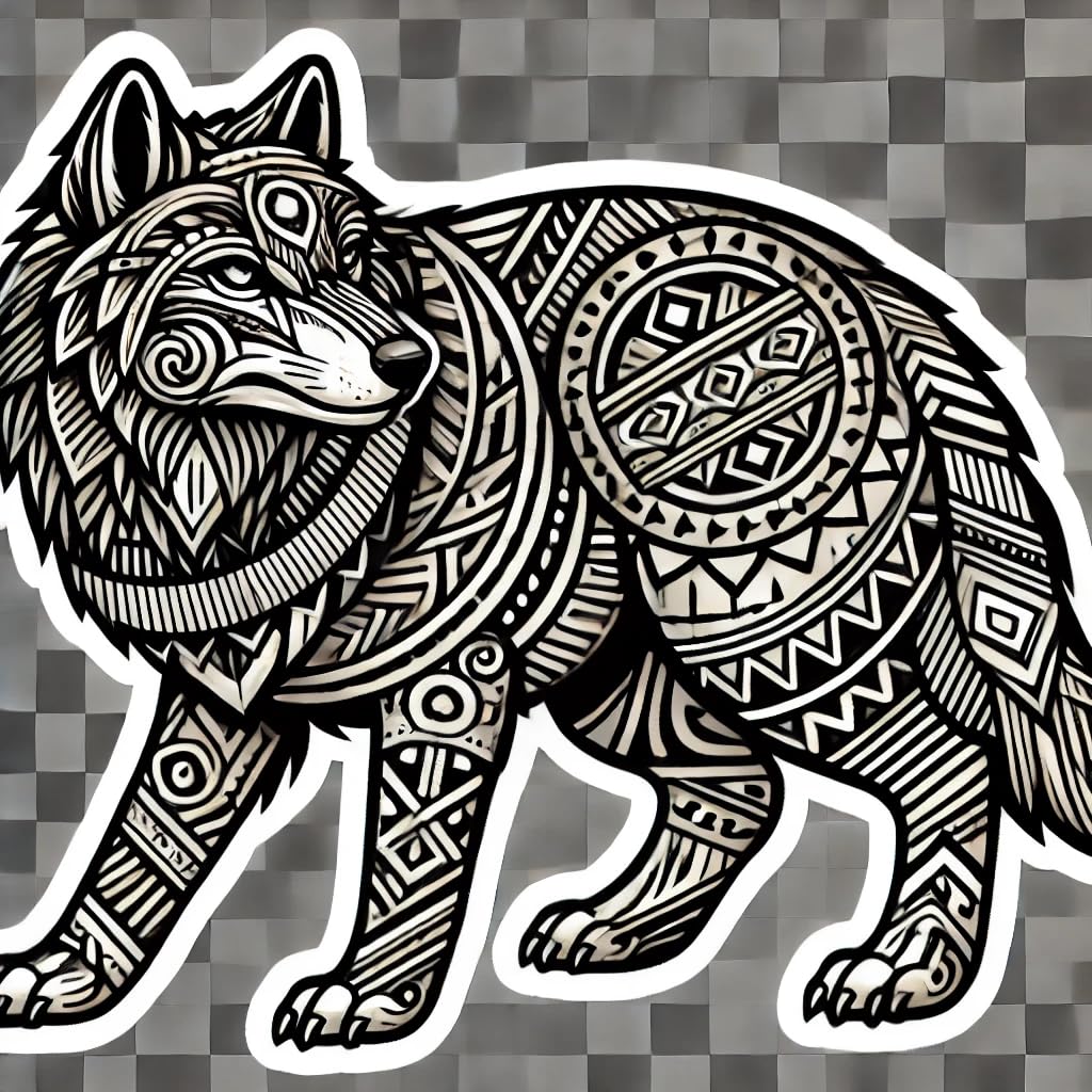 Vinyl sticker: Tribal Pattern Wolf Sticker Decal for Laptop, Wall, Car, Window, Bumper, Waterproof Vinyl Decal for Truck, Auto, Water Bottle (8)