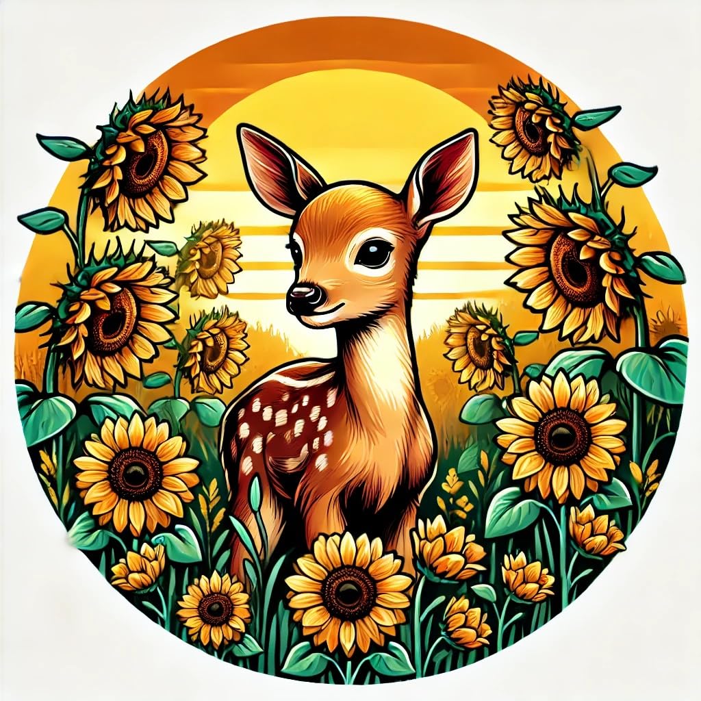 Vinyl sticker: Sunflower Field Deer Fawn Laptop, Wall, Car, Window, Bumper, Sticker, Decal, Truck, Waterproof Auto, Water Bottle Decoration (4)