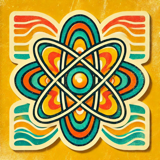 Vinyl sticker: Retro Atomic Symbol Vinyl Sticker for Laptop, Wall, Car, Window, Bumper – Psychedelic 70s Design Decal, Waterproof and Durable for Truck, Auto, Water Bottle