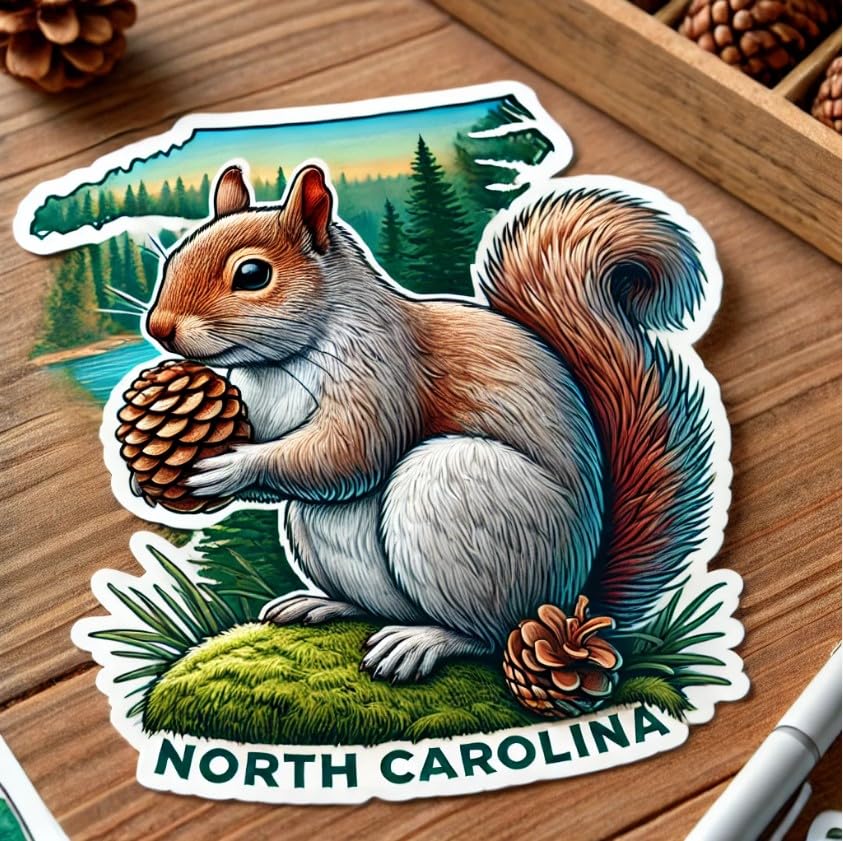 Vinyl sticker: Pinecone Eastern Gray Squirrel Laptop Wall Car Window Bumper Sticker Decal Truck Waterproof Auto Water Bottle
