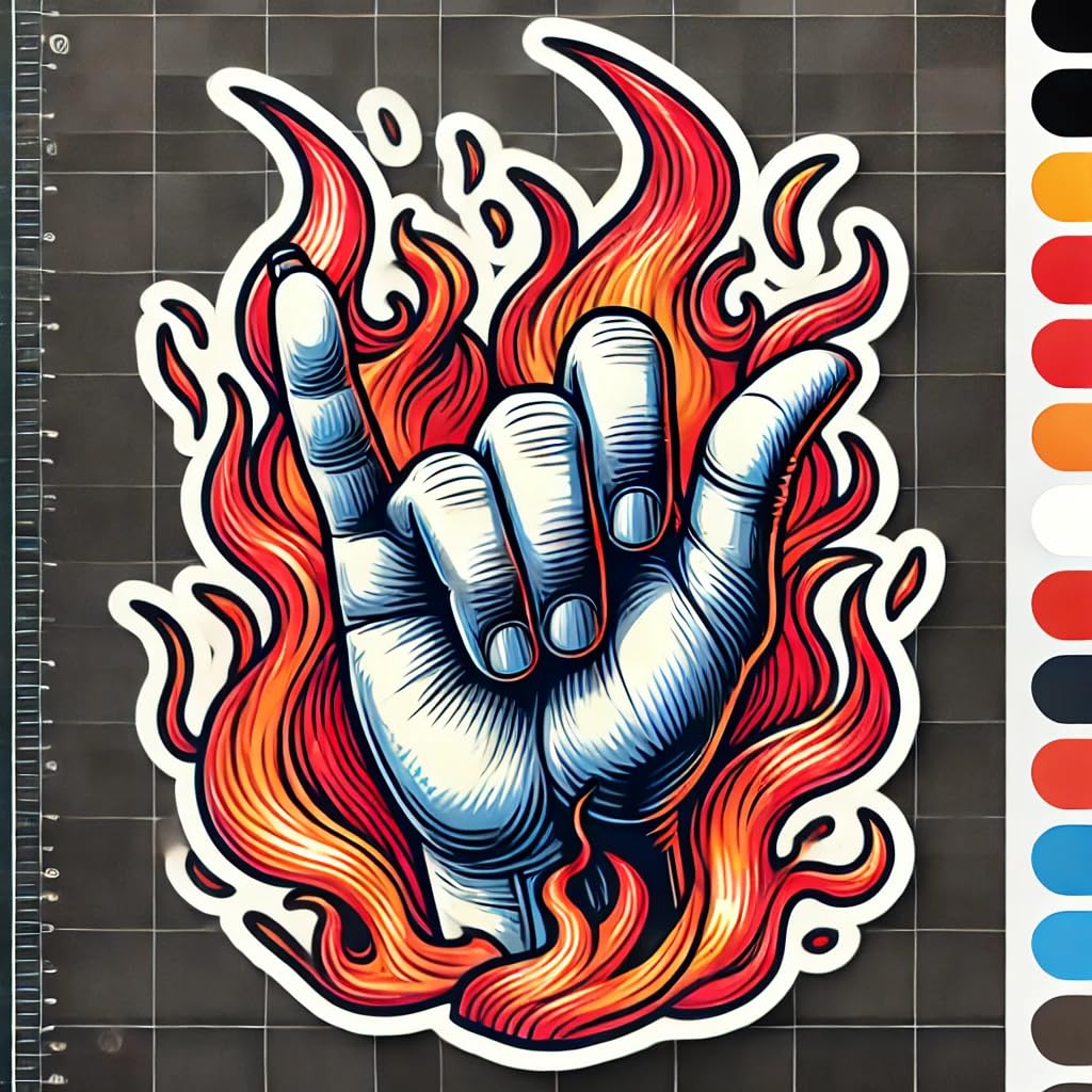 Vinyl sticker: Rock Sign and Flames Sign Vinyl Sticker for Laptop, Wall, Car, Window, Bumper, Truck, Waterproof Auto, and Water Bottle Decoration (6)