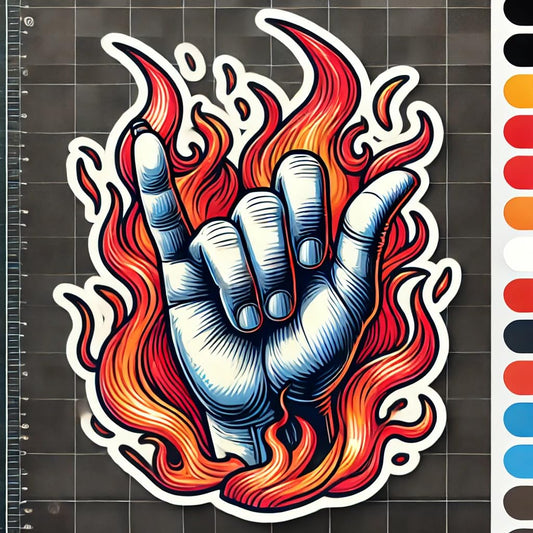Vinyl sticker: Rock Sign and Flames Sign Vinyl Sticker for Laptop, Wall, Car, Window, Bumper, Truck, Waterproof Auto, and Water Bottle Decoration (6)
