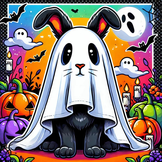 Vinyl sticker: Colorful Minimalist Black Rabbit Ghost Costume Sticker for Laptop, Wall, Car, Window, Bumper, and Water Bottle – Waterproof, Auto Decal for Truck and More (6)