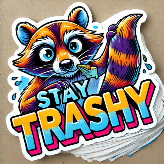 Vinyl sticker: Colorful Raccoon Sticker for Laptop, Wall, Car, Window, Bumper - Stay Trashy Decal for Truck, Waterproof Auto, Water Bottle - Fun Pop Art Design (4)