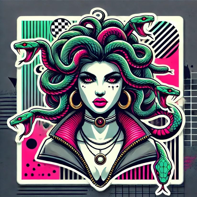 Vinyl sticker: Modern Medusa Greek Mythology Sticker Decal for Laptop, Wall, Car Window, Bumper, Waterproof Vinyl, Auto Decor, Water Bottle, Urban Style, Pop Culture