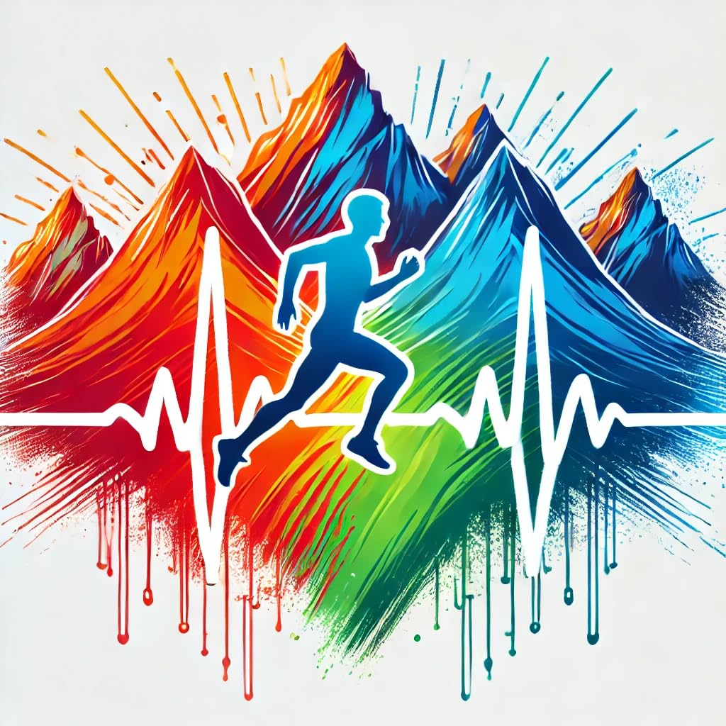 Vinyl sticker: Vibrant Heartbeat Mountain Runner Sticker for Laptop, Wall, Car, Window, Bumper, Truck, Waterproof Auto Water Bottle.