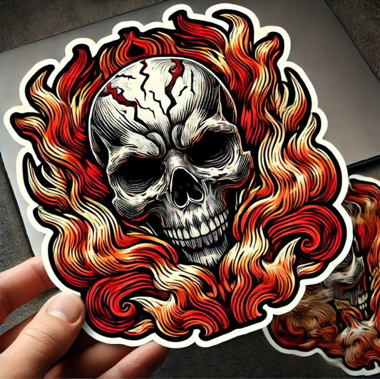 Vinyl sticker: Skull on Fire with Wrapping Flames Sticker for Laptop, Car, Window, Wall, Bumper, Waterproof Decal for Truck, Auto, Water Bottle, and More (6)