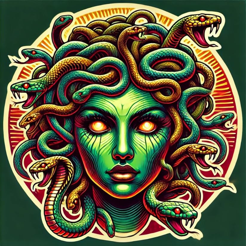 Vinyl sticker: Medusa Greek Mythology Sticker Decal for Laptop, Wall, Car Window, Bumper, Waterproof Vinyl, Auto Decor, Water Bottle, Truck, Motorcycle