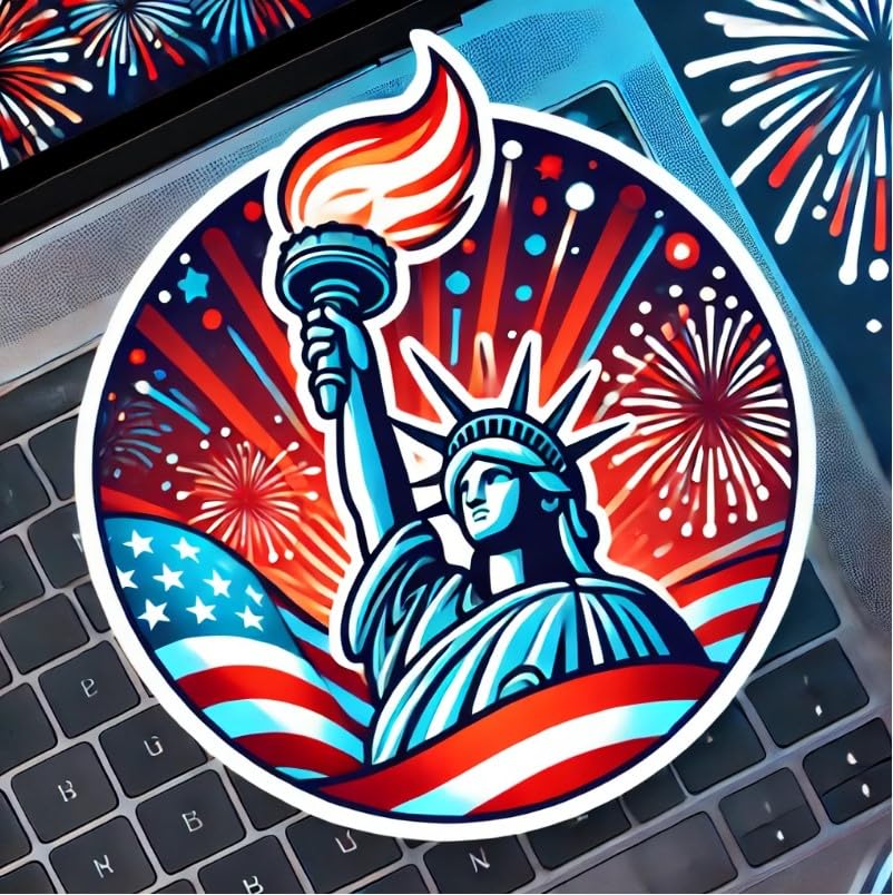 Vinyl sticker: Torch of Liberty and Fireworks Laptop Wall Car Window Bumper Sticker Decal Truck Waterproof Auto Water Bottle