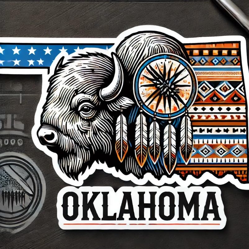Vinyl sticker: Buffalo Oklahoma Vinyl Sticker for Laptop, Wall, Car, Window, Bumper, Decal, Truck, Waterproof Auto, Water Bottle – Native American Style Durable Design