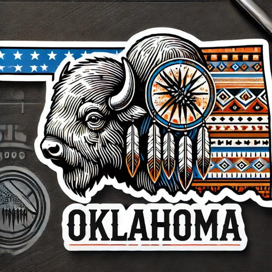 Vinyl sticker: Buffalo Oklahoma Vinyl Sticker for Laptop, Wall, Car, Window, Bumper, Decal, Truck, Waterproof Auto, Water Bottle – Native American Style Durable Design